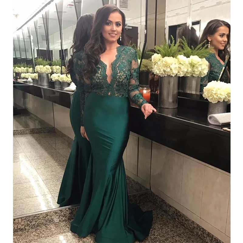 

Long Mermaid High Quality Elegant Dinner Lace Women Evening Dress, Green
