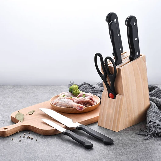 

Factory wholesale plastic handle 8-piece knife set stainless steel kitchen knife set with wooden base