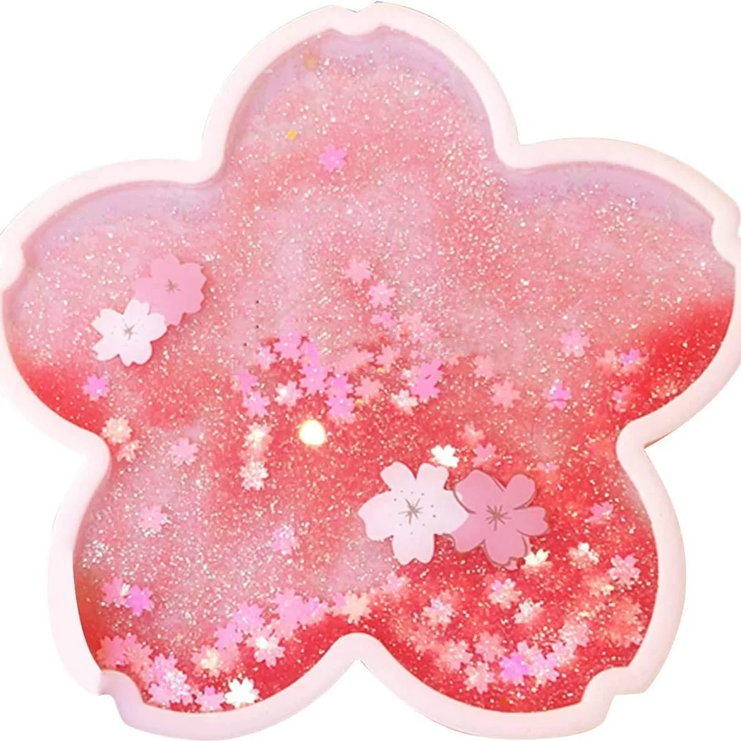 

Customized Cute Silicone Water Coasters Reusable Flower Shape Silicone Quicksand Cup Mat, All pantone color