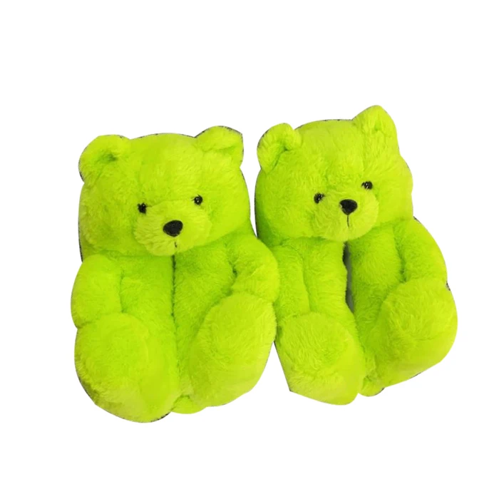 

Cotton Cute animal shape teddy bear plush slippers  fits all, Pink black brown blue rainbow red