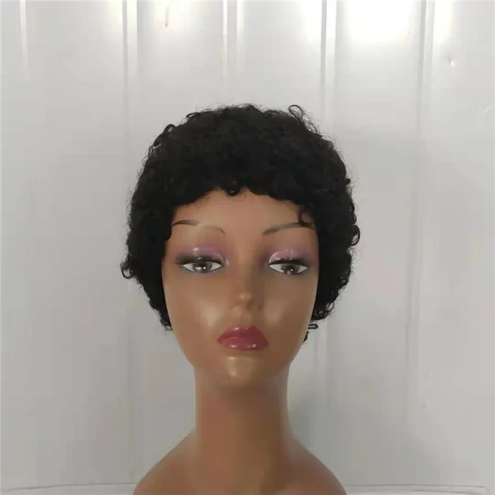 

Cheap Factory Price Good Quality Short Pixie Cut Kinky Curly Machine Made None Lace 100% Human Hair Wigs