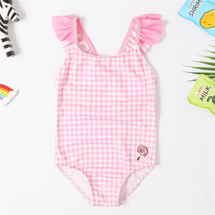 Kids Thong Bikini Swimwear Baby Girl Plaid Backless Ruffle Toddler Kids ...