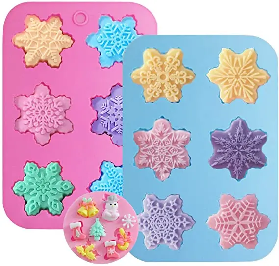 

6 Cavity Christmas Snowflake Silicone Cake Mold cake pans cookie trays Non-stick Silicon Soap Mold, Pink,blue
