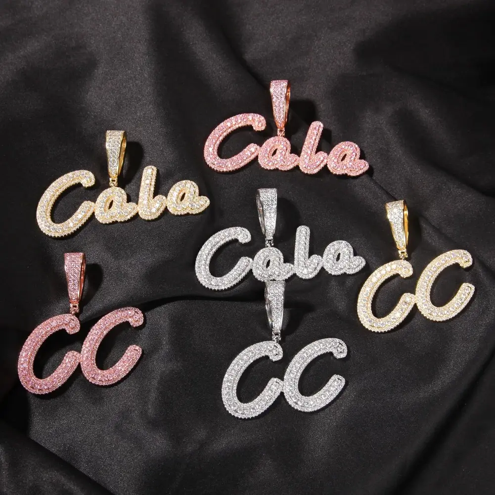 Hiphop Jewelry Custom Name Pendants for Necklace Brush Cursive Letter Two Tone Name Necklace Diamond Personalized Chain