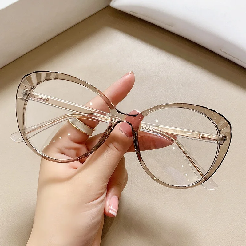 

Jiuling eyewear crystal candy color plain spectacles blue blocking lens ins style oversized round cat eye glasses frame eyeglass