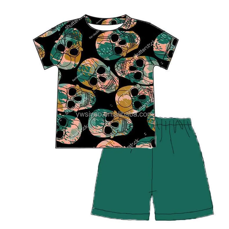 

2022 Summer Little Boys Clothes Set Wholesale skull Printed Short Sleeve Match Shorts Kids Clothing Custom Baby Boy Outfit Sets, As the picture