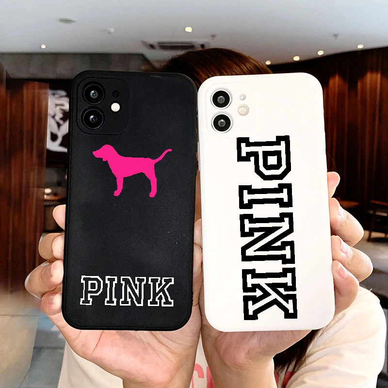 

Fashion popular pink Phone Case for iPhone 13 12 11 Pro Xs X XR Max 8 7 SE 6 6S Silicone Cases Soft Black Cover Built-in canvas, 18 color