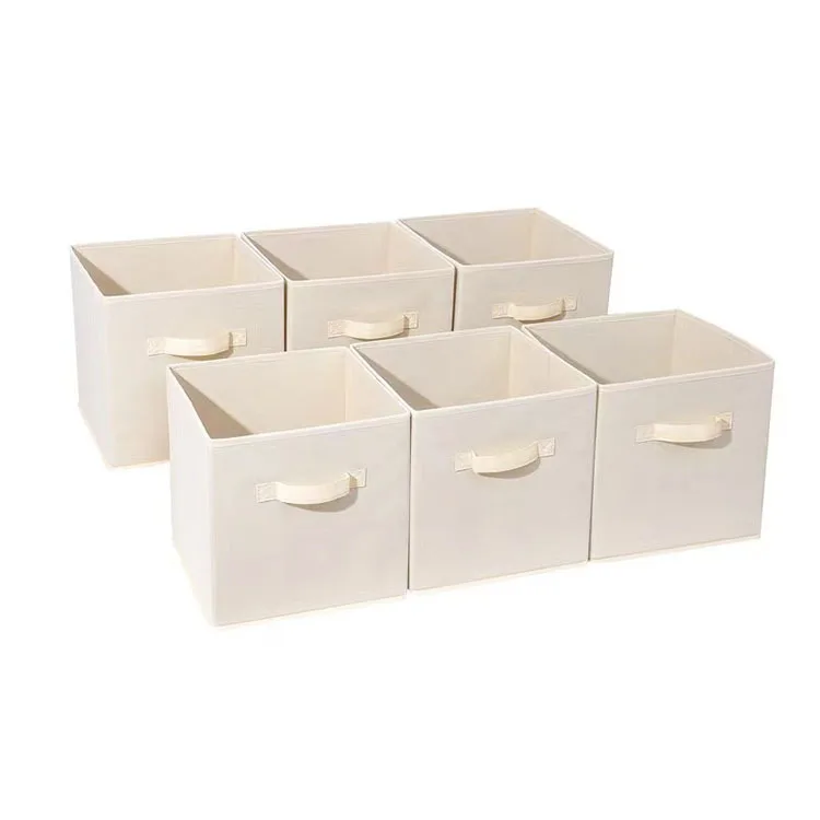 

Drawer storage box foldable storage cubes cotton and linen fabric toy clothes organizer bins 6-pack with handle