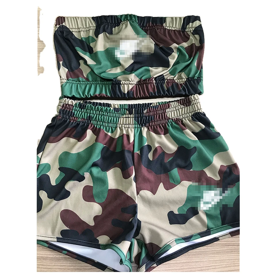 

Wholesale 2021 Summer hot sales lady two piece tube top set Custom biker shorts workout sets for women