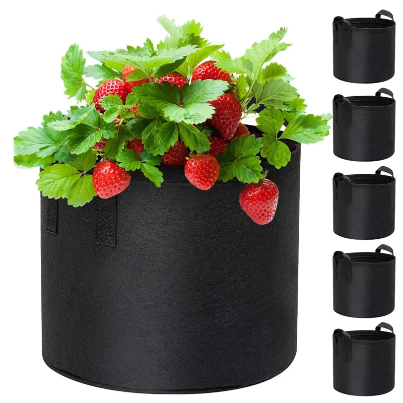 

Indoor Green House 5 Gallon 5-Pack Non-woven Fabric Grow Bags Heavy Duty Plant Bags for Vegetables, Black fabric grow pot