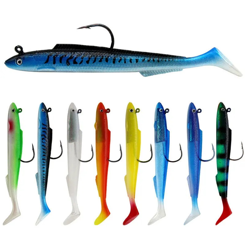 

Factory Direct Sale 15cm 30g Jig Head Lure For Eel/Sea Bass T Tail Soft Fish Bait With Lead Head Hook Boat Fishing Pesca 8 Color, 8 colors