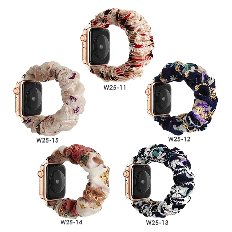 

Elastic embroidery design scrunchie bands for apple watch series SE 6 5 4 3 2 1, strap for iwatch 38mm 42mm 40mm 44mm, Multi-color for option