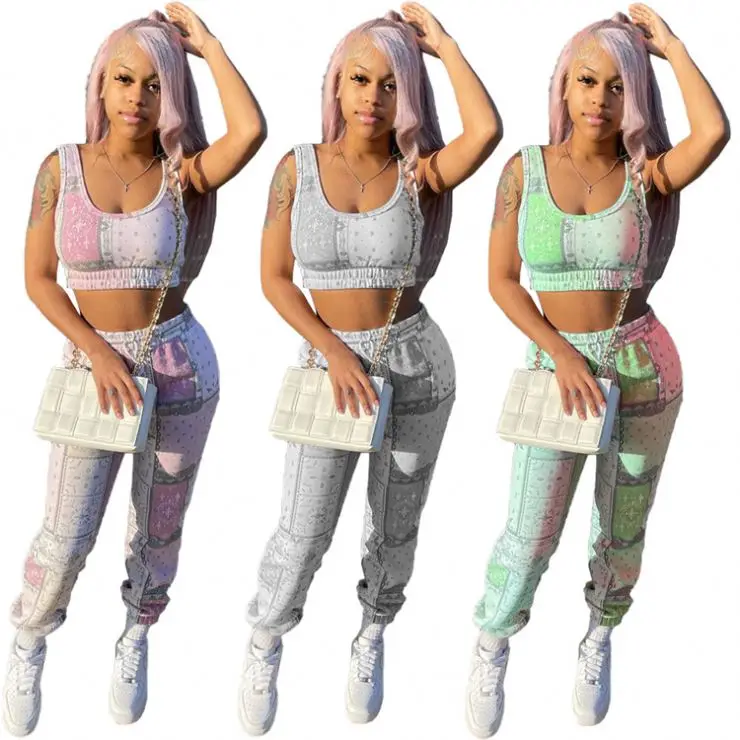 

MOEN Sleeveless Crop Top New Fashion Womens 2 Piece Outfit Women Clothing Womens Two Piece Pants Set