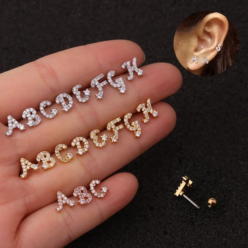 

Fashion popular gold silver zircon stud earring women mini Personalized font 26 letter earring without allergy for women Jewelry, Picture show