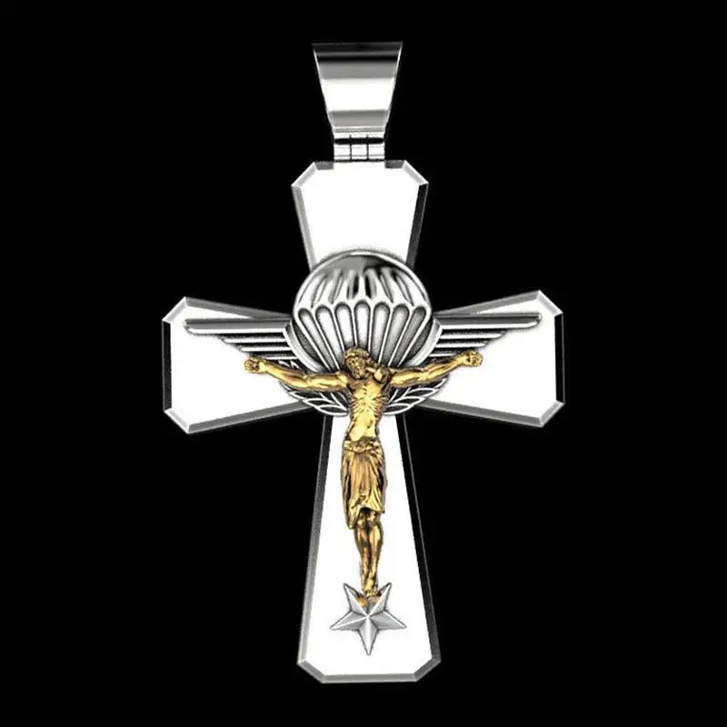 

Exquisite Classic Christian Two-color Retro Style Pendant Men's Religious Faith Jewelry Jesus Cross Necklace