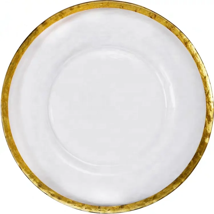 

Cheap 13'' Wedding Events Gold Glass Charger Plate in Wholesale, Clear or color coating