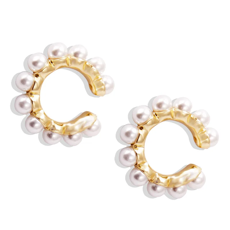 

Fashion Gold Filled Pearl C Shaped Hoop Earrings Full Natural Freshwater Pearl C Shaped Ear Cuff Ear Bone Clip for Women, Picture