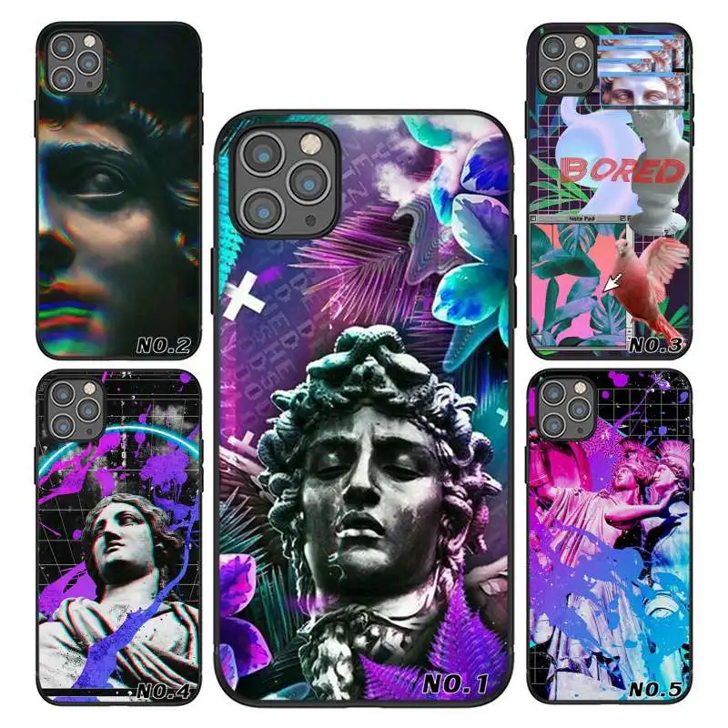 

New high-quality printed ancient greek art black TPU phone case for iPhone 12 X XS XR XsMax Cover