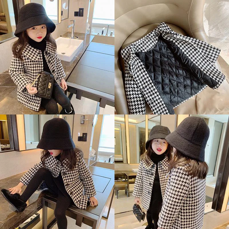 

2021 new high quality mid-length plaid coat girl woolen coat girl baby, As shown