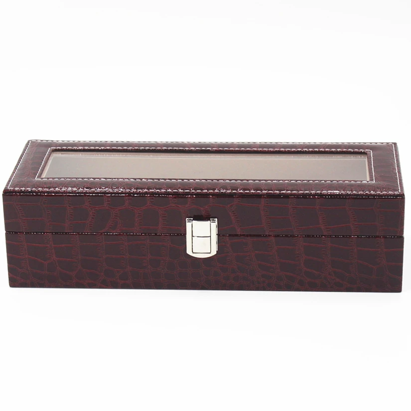 

Decoration pu watch box with crocodile pu leather for 6 slots watches gift packaging box for girl, Black & brown & burgundy