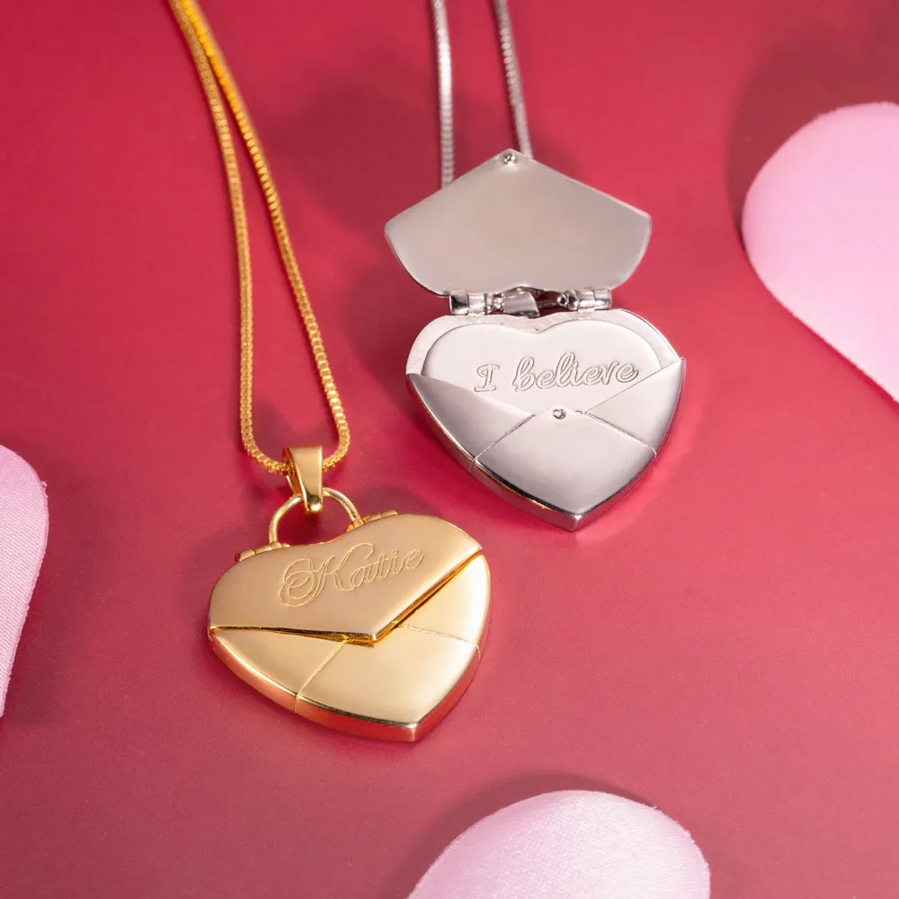

personalized custom name photo open love locket pendant necklace stainless steel heart envelope locket necklace