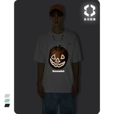 

Spring / summer 2021 new reflective creative spoof face pumpkin print personalized short sleeve T-shirt, As picture