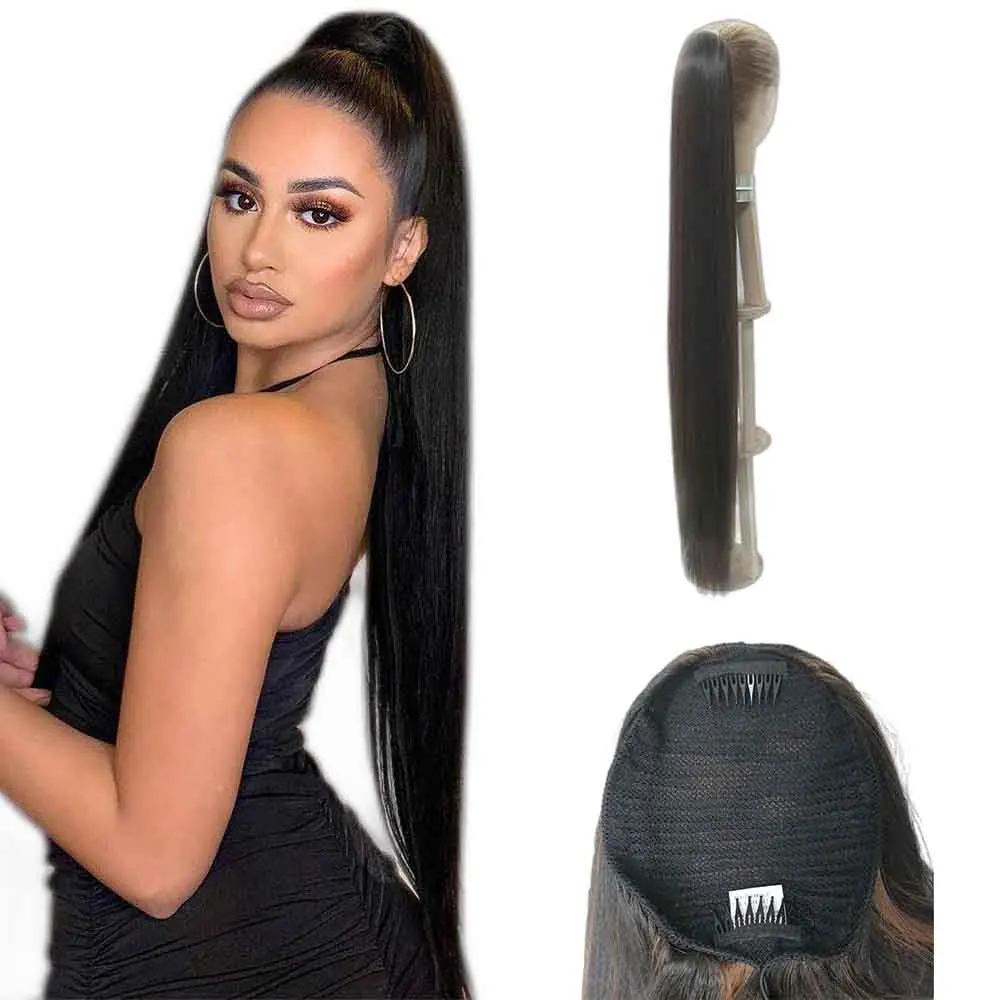 

Novelties Wholesale Silky Synthetic Hair 36 Inch Yaki Straight Hair Extension Hairpiece Drawstring Ponytails Long Size Pony Tail, Customize all colors