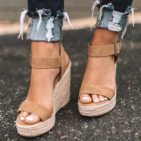 

Straw wedge sandals women disco platform sandals wedge sandals, Black