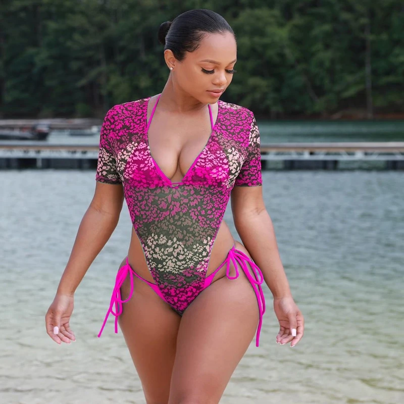 2021 Mesh 3 Piece Swimsuit V Neck Women 