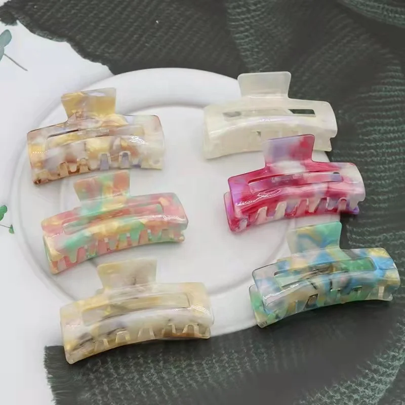 

Pretty shining square cellulose acetate hair claw clips for thick hair accessory