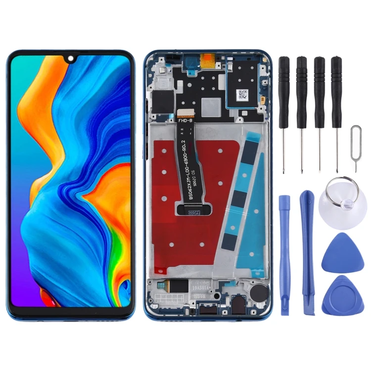 

Replacement Blue LCD Display touch Screen Digitizer Full Assembly With Frame for Huawei P30 Lite Nova 4e RAM 6G High Version