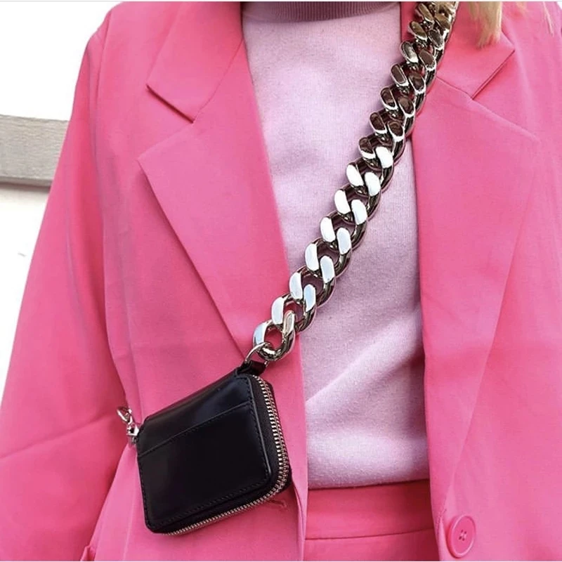 

Lipstick Pocket Fashion Crossbody sliver golden thick metal chain mini bags women handbags ladies, Customizable