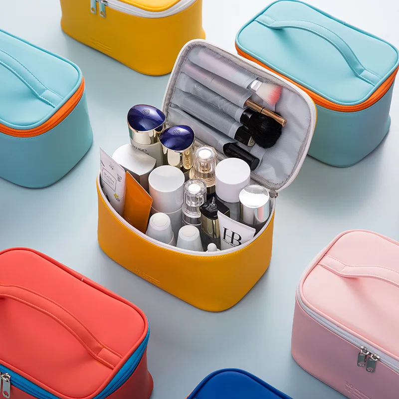 

Wholesale factory high capacity hand storage bag Pu cosmetic bag for women, Pink/yellow/royal blue/light blue/reddish orange