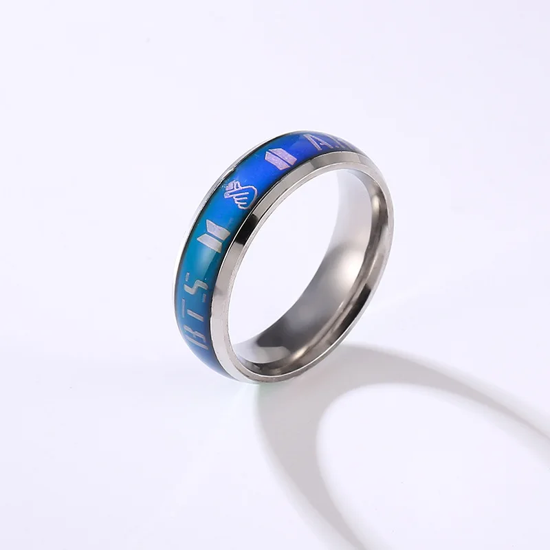 

BTS Korean Model Kim Tae Hyung Park Jimin Ring Temperature Sensitive Titanium Steel Color Change Ring, Blue