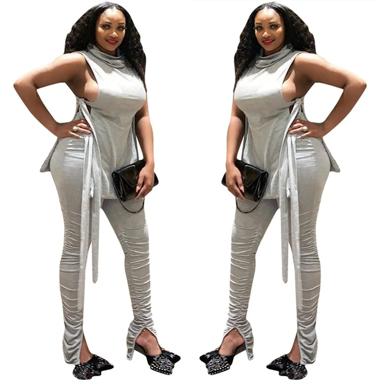 C92235 Women two piece pants set bodycon women clothing sleeveless sexy women clothing wholesale boutique clothing 2020