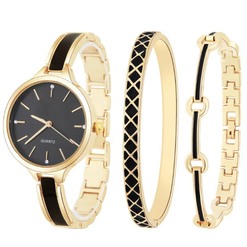 

New Arrival Wholesale 3 Piece Set Watch Bracelet Set Women Ladies Delicate Jewelry Bracelet Watch, As pic