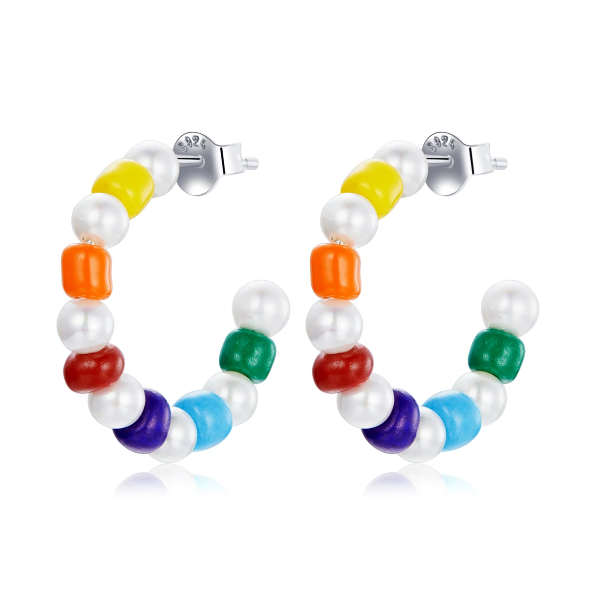 

SCE1183 New Arrival fashion earrings jewelry 925 sterling silver rainbow shell pearl hoops earrings women