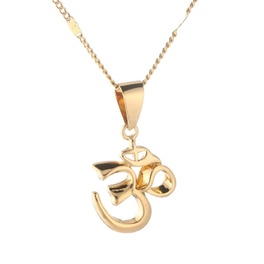 

India Yoga Necklace Pendant Men OHM Hindu Buddhist AUM OM Hinduism Outdoor Sport Gold Color Jewelry