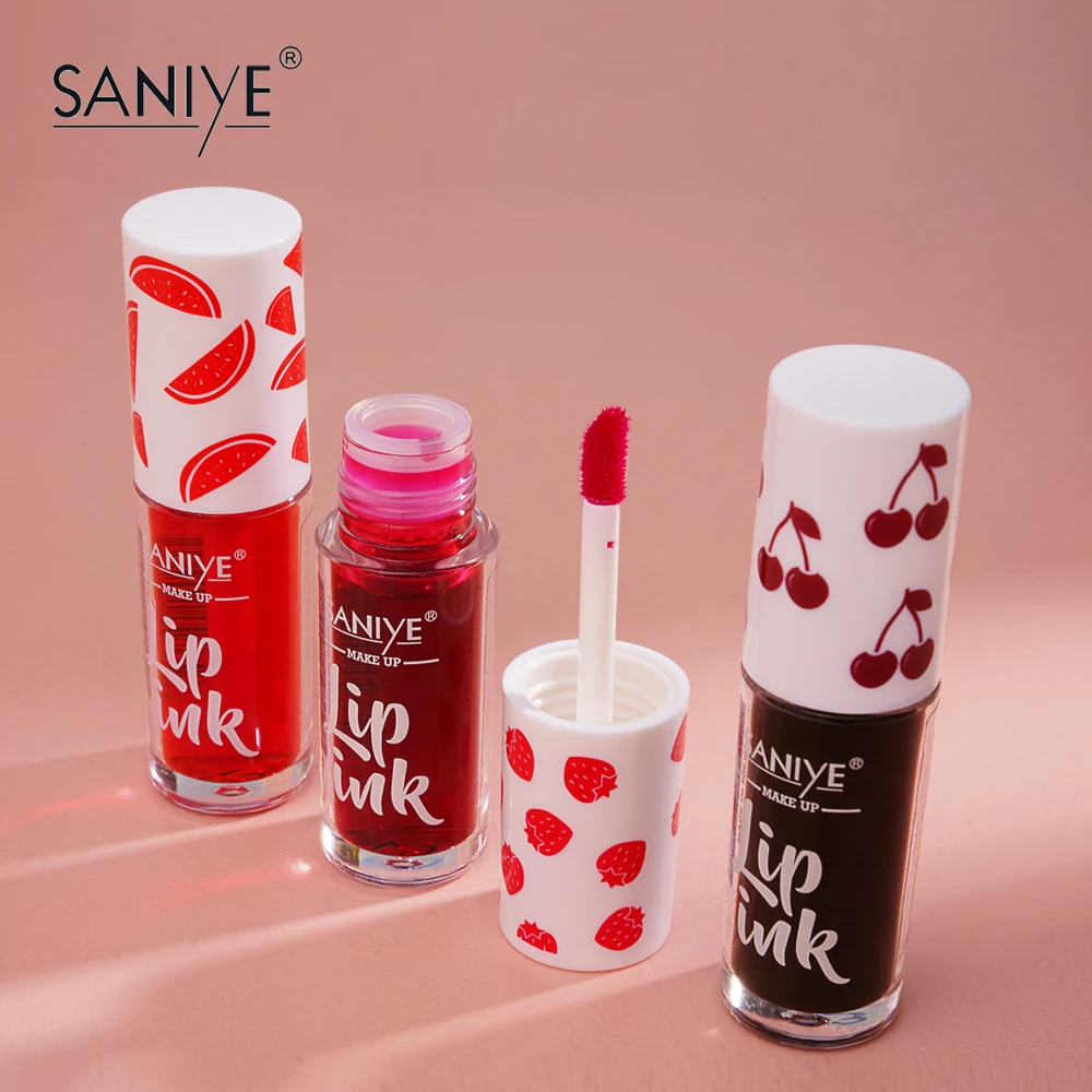 

Saniye fruit flavor red lip tint oil private label straeberry cute nude lip gloss new glitter pink flash lipstick custom logo