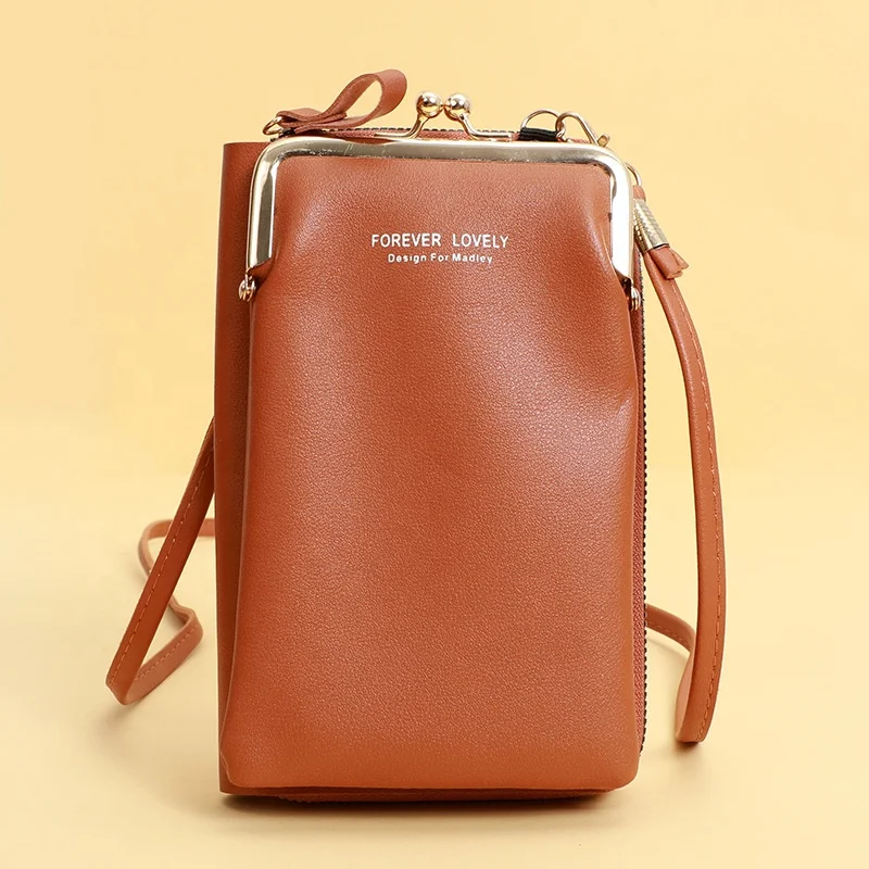 

New Fashion Ladies Large Capacity Mobile Phone Bag Lock Solid Color Shoulder Bag Wallet Pu Leather Coin Purse, 12 colors