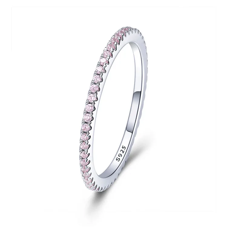 

Cubic Zirconia Stackable Pink CZ Channel Set Band Ring Simulated Gemstone 925 Sterling Silver Women Rings