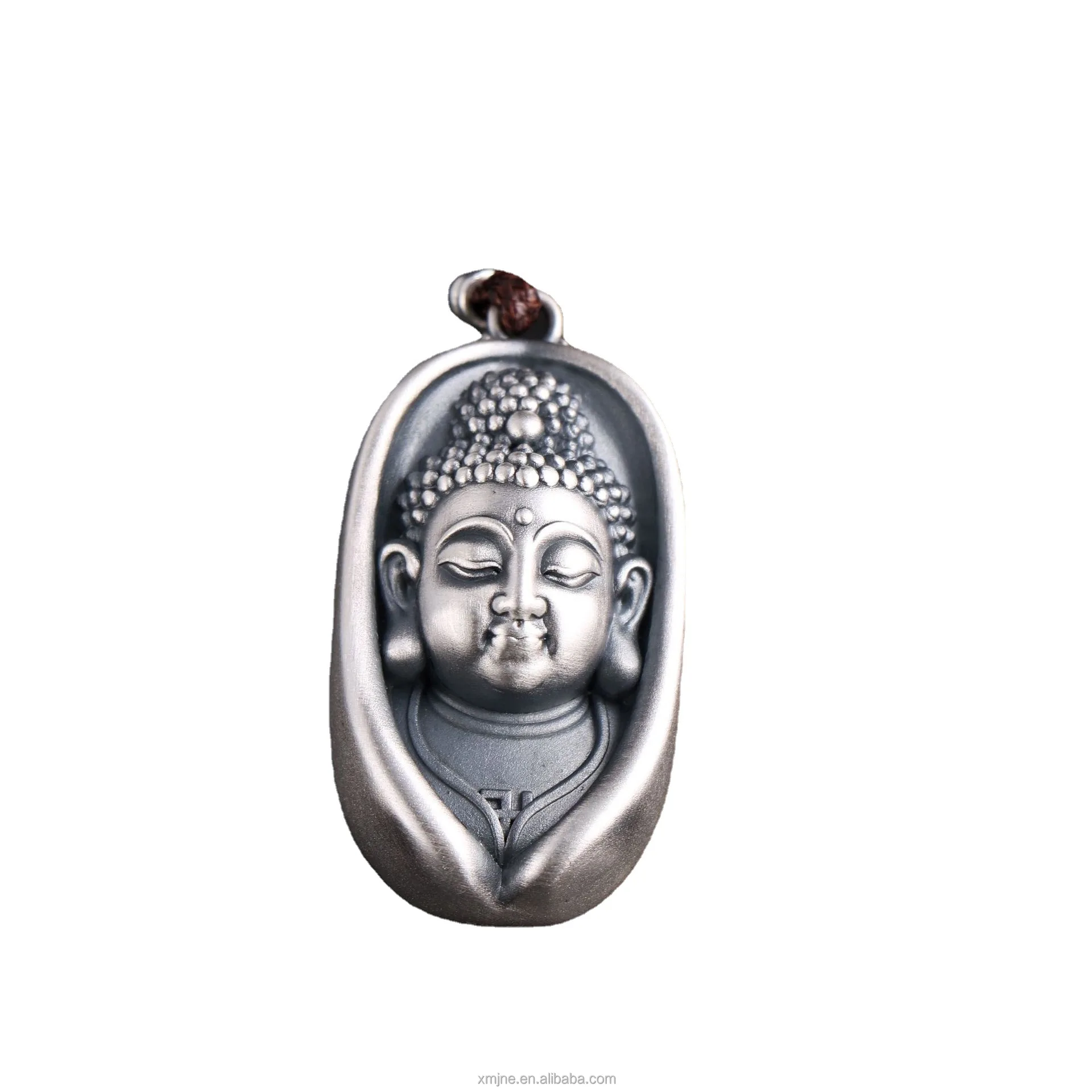 

Certified S999 Vintage Little Buddha Necklace Buddha Statue Silver Head Lotus Sterling Silver Pendant