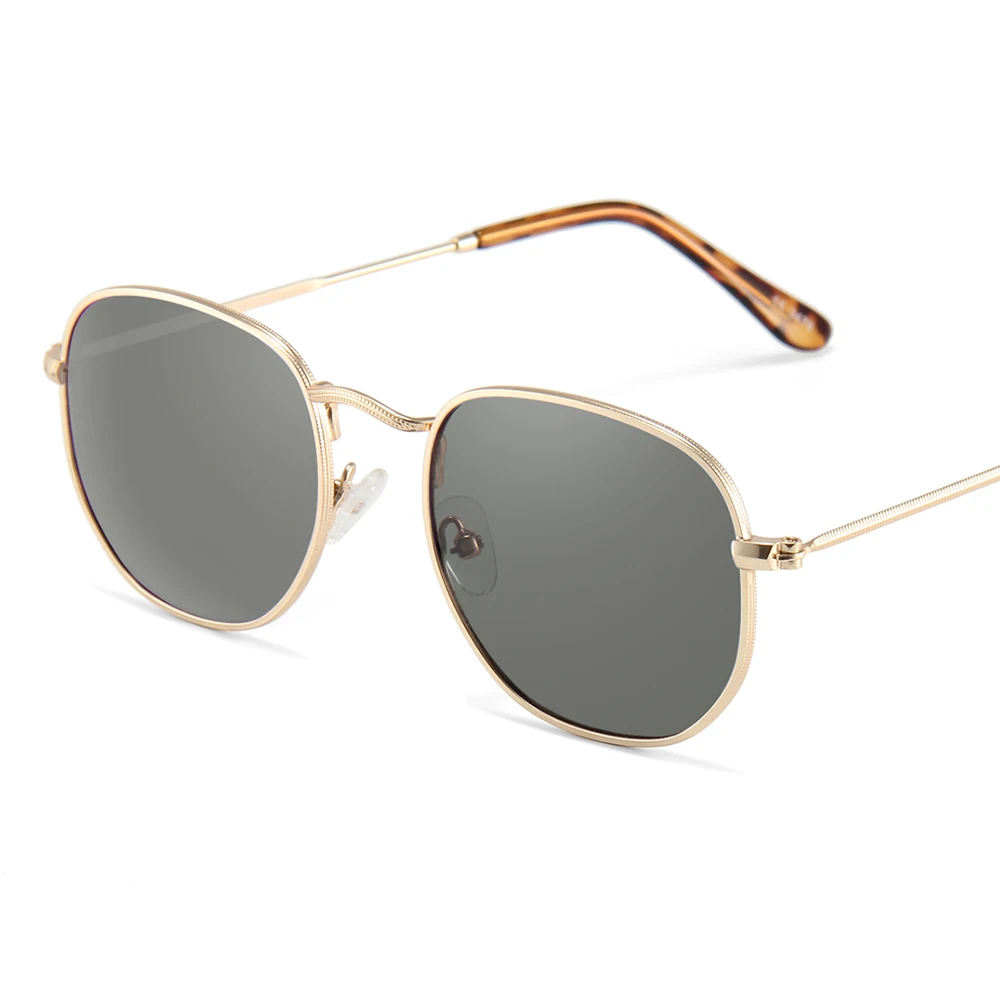 

Gold tea Eyewear Hexagon Sun glasses Small Square Metal Frame Sunglasses for Men Women