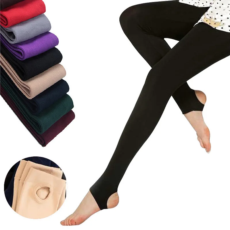 

2020 Autumn winter thick warm brushed Fleece leggings woman candy color charcoal Stretch Pants Trample Feet Leggings