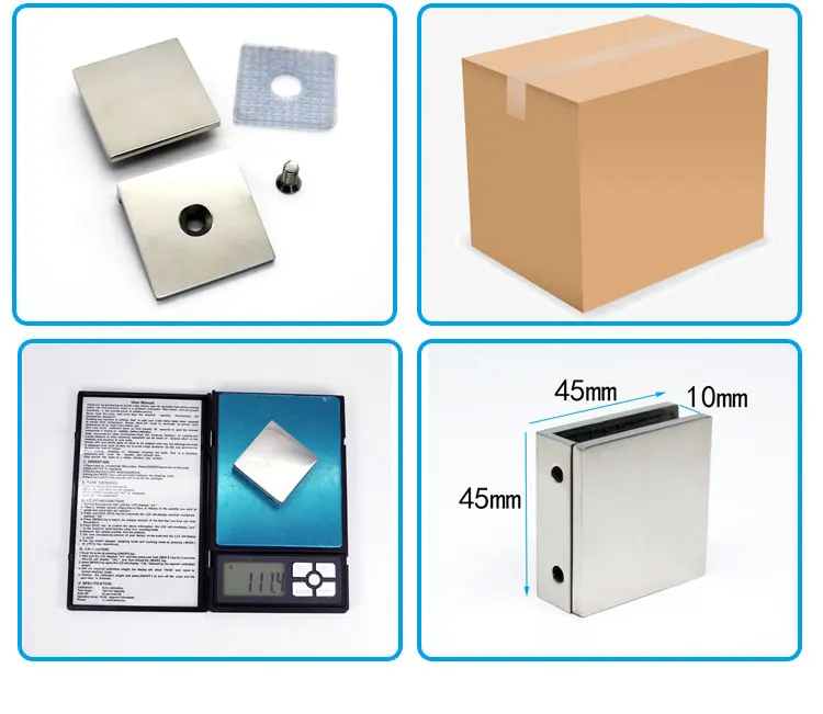 Stainless Steel 304 Grade Square Flat Back Glass Clamp 45 x 45 mm for 3/8" - 1/4" Tempered Glass