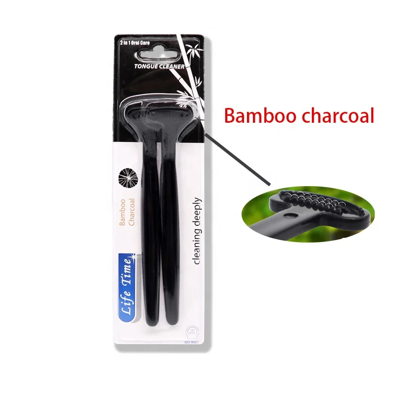 

Ready to ship wholesale bamboo charcoal deep clean hot selling plastic tongue cleaner tongue scraper, Black