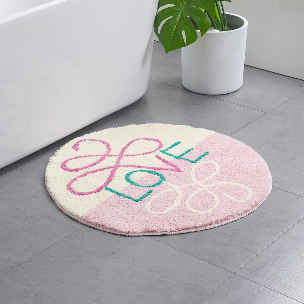 

Home Goods Decorative Flocking Cute Round Pink Non Slip Shower Mat