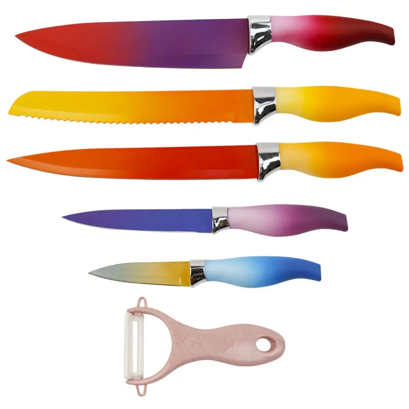 

China Manufacturer 6 Pcs Color Stainless Steel Kitchen Knife Set Colorful Knives