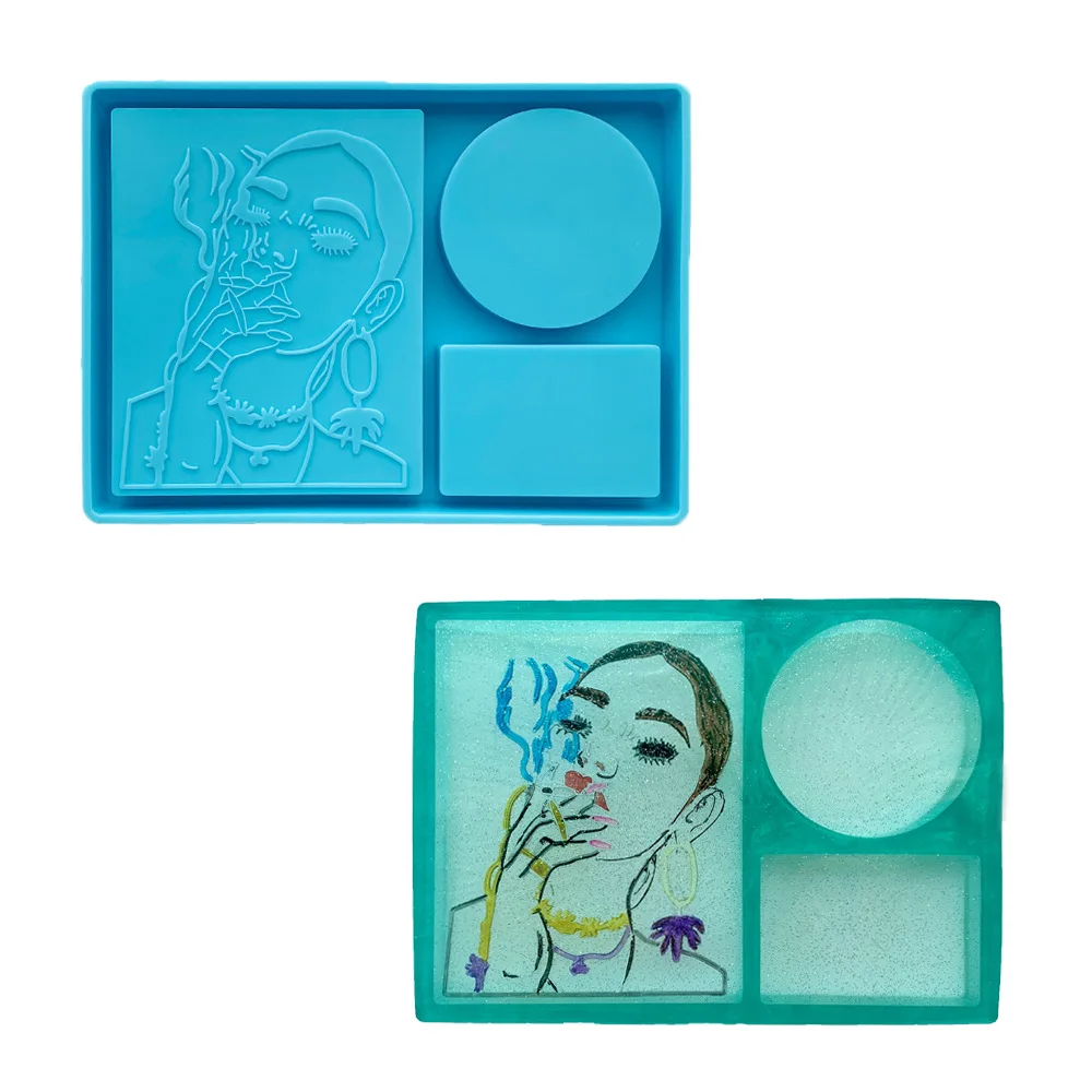 

DIY epoxy moldes para resina smoking woman cosmetic box rolling tray moldes de silicone coasters resin molds, Blue
