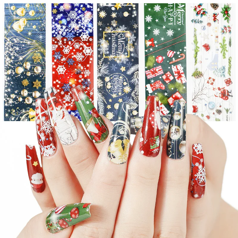 

Christmas Halloween Starry Paper Nail Transfer Sticker Snowflake Candy christmas Nail Art Stickers, As picture